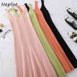 Neploe Sweet Fresh Candy Colors V-neck Vest Dress Summer New Knitted Camis Dresses Sexy Casual Loose Vestidos Women 1F838 210423