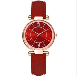 McyKcy Brand Leisure Fashion Style Womens Watch Roman Number Round Dial Quartz Ladies Watches Wristwatch With Red Leather Band