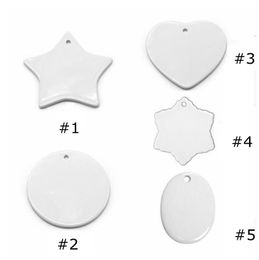 200pcs White Sublimation Ceramic Pendant 7.3*7.3cm Round Creative Christmas Ornaments Heat Transfer Printing DIY Ceramiced Ornament Heart Xms Present