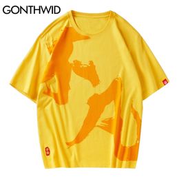 T-Shirts Hip Hop Casual Streetwear Men Chinese Embroidery Print Short Sleeve Tees Cotton Harajuku Loose Tshirts Tops 210602