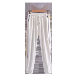 BBWM WOmen Sports Pants Female Thin Casual Black White Pants Stripes Patchwork Harem Pantalon Femme Street 210520