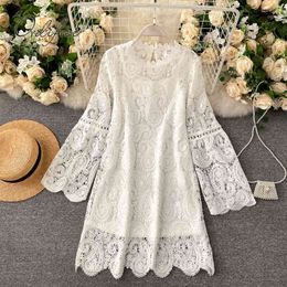 Summer Women White Lace Party Mini Hollow Out Casual Short Vacation Beach Dress 210415