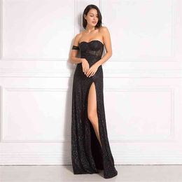 Off Shoulder sparkle Bling Glitters Floor Length Split Party Dress Full Lining Padded Backless Long Black Dress 210331