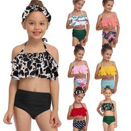 Green Leaf Print Bikini Sets for Toddler Girls and 2021 Kids Children Swimsuits Swim Bathing Suits 2-14 Years