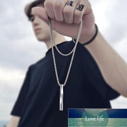 New Fashion Black Rectangle Pendant Necklace Men Trendy Simple Stainless Steel Chain Men Necklace Jewelry Gift