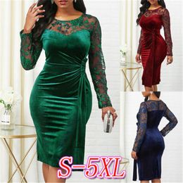 Womens Mesh Sleeves Dresses Fashion Trend Long Sleeve Round Neck Casual Bodycon Dress Designer Female Slim Embroidered Midi Skirts