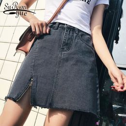 Blue Black A-line Skirts for Women Pockets Autumn Fashion Denim High Waist 6384 50 210508