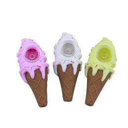 Creative design ice cream cone pipe silicone tobacco pipes 4 Colours bubbler with rubber smoking blunt