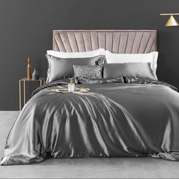 Bedding Sets 4pcs Ice Silk Set Comfortable Bedclothes Solid Colour Bedspreads For Double Satin Bed Sheets Linen Home
