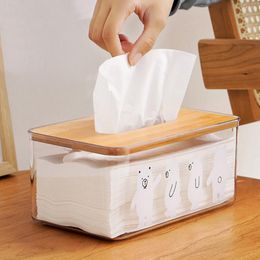 Tissue Boxes Servietten Nordische minimalistische Kunststoffbox mit Holzabdeckung Papiertuchhalter Küchenlagerung für Büro Home Organizer