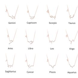 WOSTU 12 Constellation 925 Silver Sterling Rose Gold Necklaces Pendants Choker For Women Long Chain Jewelry Gift FNN017