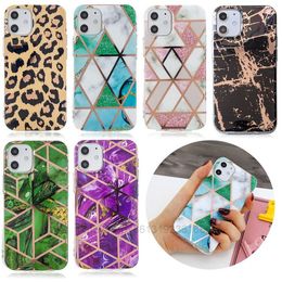 Fashion Leopard Marble Cases For Iphone 13 2021 Mini 12 11 Pro XS MAX XR X 8 7 6 SE 5 Kawaii Cute Laser Geometric Luxury Hybrid Soft TPU IMD