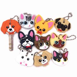 Mix 40Pcs Animals Dog Cat Key Cover Cute Anime Silicone KeyChains Women Funny Animal Key Holder Caps Key Chain Children Gift H1126