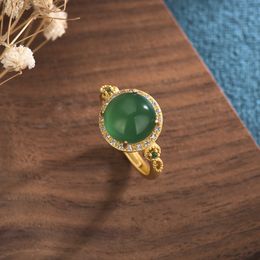 -Net rot mit Güter Live Sended Antique Design Alte Gold Damen Inline Smaragd Chalcedon Ring