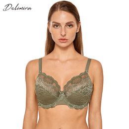 Delimira Women's Full Coverage Floral Lace Non-Foam Underwired Minimizer Bra Plus Size 210623