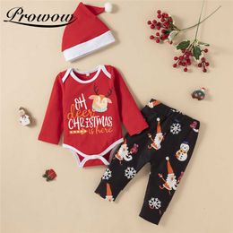 Prowow 2021 Baby Christmas Costume 3 Pcs Newborn Bobysuit+pant Festival Party Kids Boys Clothing Xmas Deer Printed Baby Clothes G1023