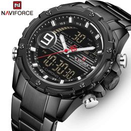NAVIFORCE Fashion Mens Watches Top Brand Stainless Steel Quartz Watch Men Waterproof Sport Chronograph Clock Relogio Masculino 210517