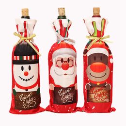 Christmas Red Wine Bottle Cover Beer Champagne Bottles Covers Xmas Festival Party Table Dinner Decorations Santa Claus Snowman Elk Decor New Year Gift HY0181