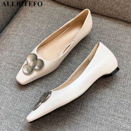 ALLBITEFO soft natural genuine leather women heels Golden decoration fashion casual shoes woman low heel shoes girls high heels 210611