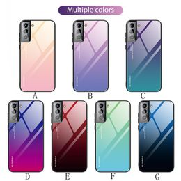 Tempered Glass Phone Cases For Iphone 13 Pro Max 12mini 11 Xr Xs X 6 7 8 Plus Case Gradient Color Soft TPU Back Cove Sutiable For Samsung For Huawei