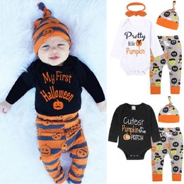 My First Halloween Newborn Clothes Suits Baby Boy Jumpsuit Infant Bodysuit Trouser Hat Pumpkin Costumes Outfits Girls Dress Tops 210413