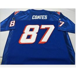 09RARE Custom BLUE WHITE #87 Ben Coates Game Worn RETRO Jersey 1990 With Team College Jersey Size S-5XL or custom any name or number jersey