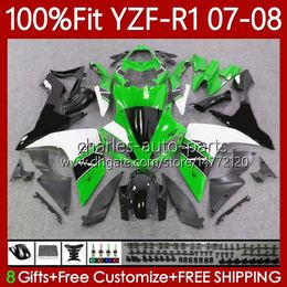 Injection Mould Body For YAMAHA YZF R 1 1000 CC YZF1000 YZF-R1 2007 2008 MOTO Bodywork 91No.88 YZF R1 1000CC YZF-1000 Green black 2007-2008 YZFR1 07 08 OEM Fairing 100%Fit