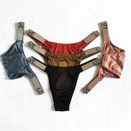 3pcs a set Women Thongs Sexy s letter Diamonds G-string Thong Low Waist Shorts Briefs T-back Fitness Triangle Panties 210730