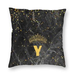 Cushion/Decorative Pillow Golden Marble Crown Letter Y Cushion Cover 45x45cm Home Decor 3D Print Alphabet Initial Throw For Sofa Tw