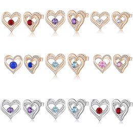 Luxury Double-layer Love Heart Earrings Colorful Crystal Stud Earring 2021Trend Rhinestone Sliver Golden Ear Jewelry Womern Gift