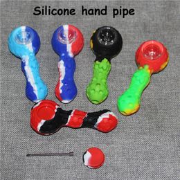 Bees Silicone Smoking Pipe Travel Tobacco Pipes Spoon Cigarette Tubes Glass Bong Dry Herb Accessories HandPipe dabber tool