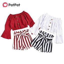 Arrival 2-piece Baby / Toddler Off Shoulder Top and Bowknot Shorts Set for Girl Clothing Sets 210528
