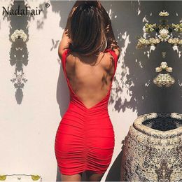 Nadafair Sleeveless Sexy Club Party Backless Bodycon Dress Women Red Black White Orange Ruched Off Shoulder Mini Summer Dress Y1006