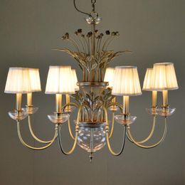 Pendant Lamps Classical Brass Chandelier With Roses And Fabric Lampshades For Living Room Dinning