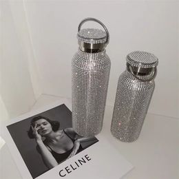 Diamond Thermos Vacuum Flask Bling Water Stainless Steel Bottle Sparkling Large Insulated Coffee Mug 211109