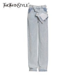 Casual Denim Pants For Women High Waist Pocket Streetwear Loose Wide Leg Jeans Female Fall Fashion 210521