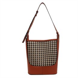 High Quality Shoulder Bag Japanese And Korean-style Medium-sized for Women Houndstooth Bucket Single Shoulder Hand Chic Women's