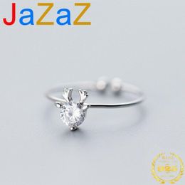 Cluster Rings A00109 100% 925 Sterling Silver Opening Adjustable Elk Reindeer Pave Crystal Zirconia For Women Party Jewelry Gift