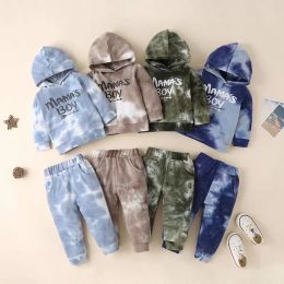 Autumn Winter Kids Tie Dye Clothing Sets Boys Letter Print Outfit Toddler Long Sleeve Hoodie Suit