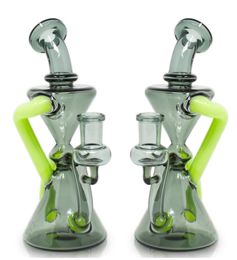 Vintage 8inch Recycler Dab Rigs Glass BONG Hookah Smoking Pipes Oil Burner with bowl or Banger can put customer LOGO