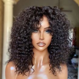 180% Denstiy Glueless Pre Plucked Curly Lace front Synthetic Hair Wigs With Bangs Heat Resistatn Fibre Withs Baby Hairs Fringe Wig