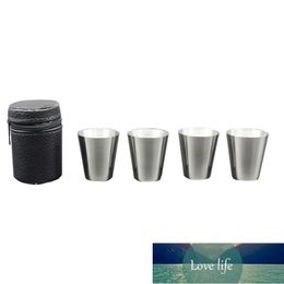 4pcs/Set Outdoor Stainless Steel Camping Cup Mini Portable Drinkware Set Folding Portable Tea Coffee Beer Cup With Cover Bag
