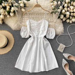 Sexy Lady Woman Dress Sling Off Shoulder Vestidos Slim Fit Short Sleeve Robe Women Clothes Sweet White Dresses 210519