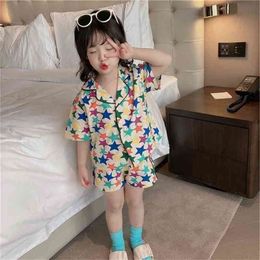 Summer Arrival Girls Fashion Star Suit Top+shrots Kids Korean Design Sets Clothing for 210528