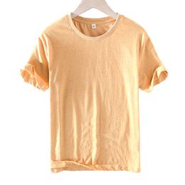 Summer Cotton Yellow Solid T Shirt Men Causal O-neck Basic T-shirt Male High Quality Classic Style Tops 210601