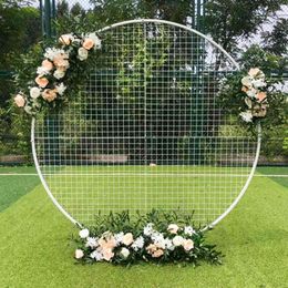 Wedding Decor Props Wrought Iron White Grid Circle Wedding Arch Backdrop Flower Frame DIY Wedding Festival Stage Flower Shelf 210408