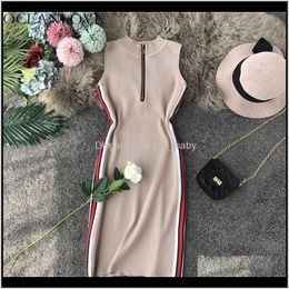 Casual Womens Clothing Apparel Drop Delivery 2021 Oceanlove Sexy Panelled Zipper Knitted Women Dress Summer Bodycon Stretch Robe Femme High W