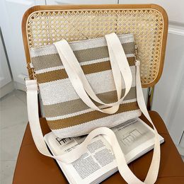 3pcs Messenger Bags Women Canvas Stripes Prints Large Capacity Sport Shoulder Bag