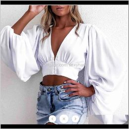 Blouses & Clothing Apparel Drop Delivery 2021 Plus Size S-2Xl Womens Ladies Fashion Sexy Deep V Neck Shirts Puff Long Sleeve Short Blouse Fol