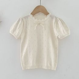 Baby Girl Hollow Out T-shirt Summer Kids Short Sleeve Knit Infant Clothes 210429